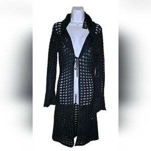 DELIAS Black Swim Cover Up Beach Women Size M Long Sleeve Flare Hand‎